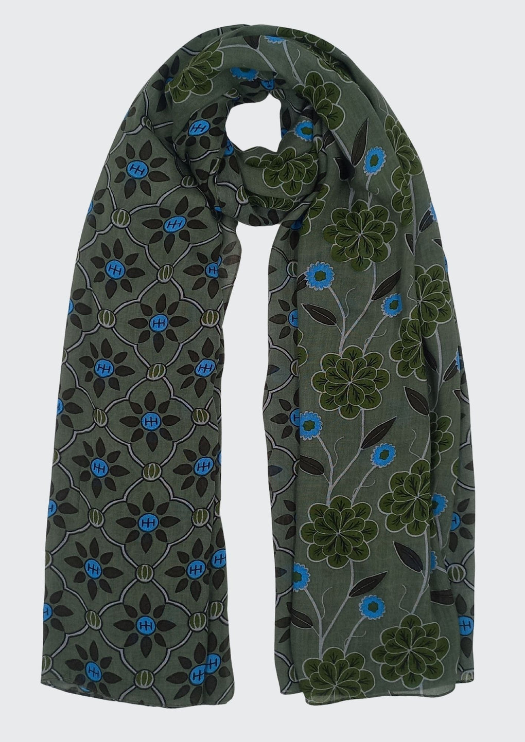 Half & Half Geometric Panels Scarf (SE-2936_Grey)