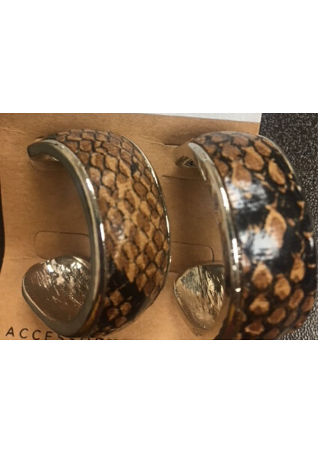 Brown Cheetah Crescent Hoops Earring