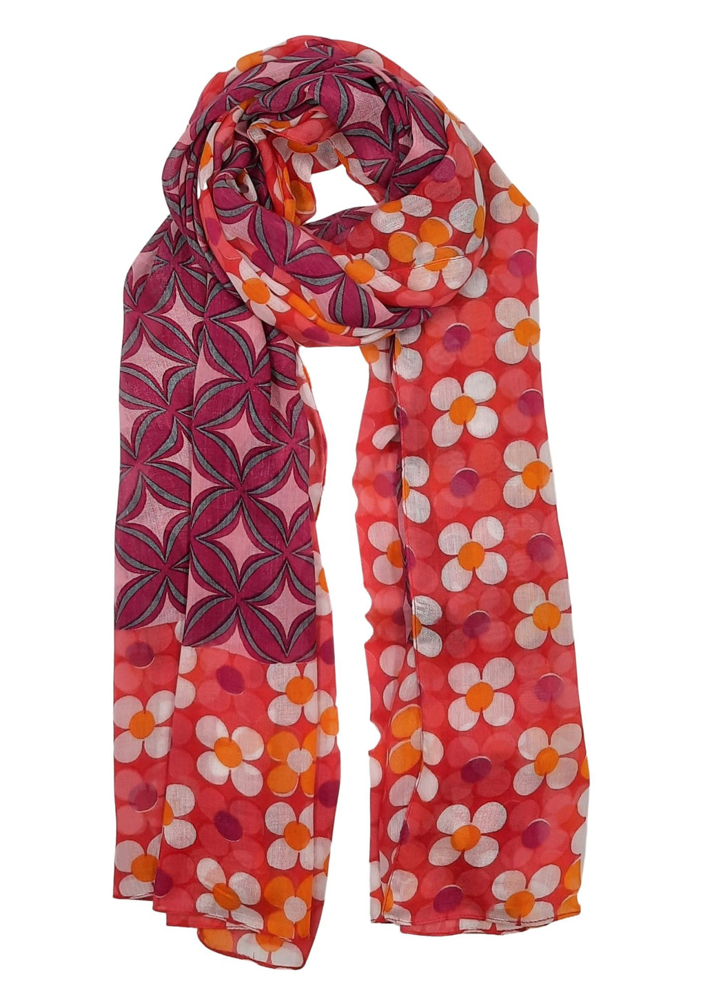 Geometric With Floral Border Scarf (SE-2673_Pink)
