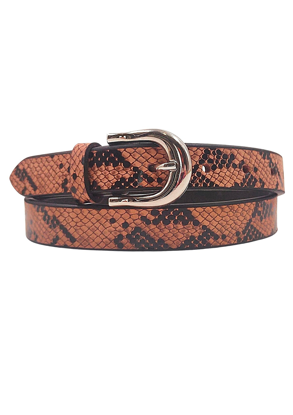 Snake Print Texture Leather Belt With Silver Buckle (LB-1003_Old Rose)