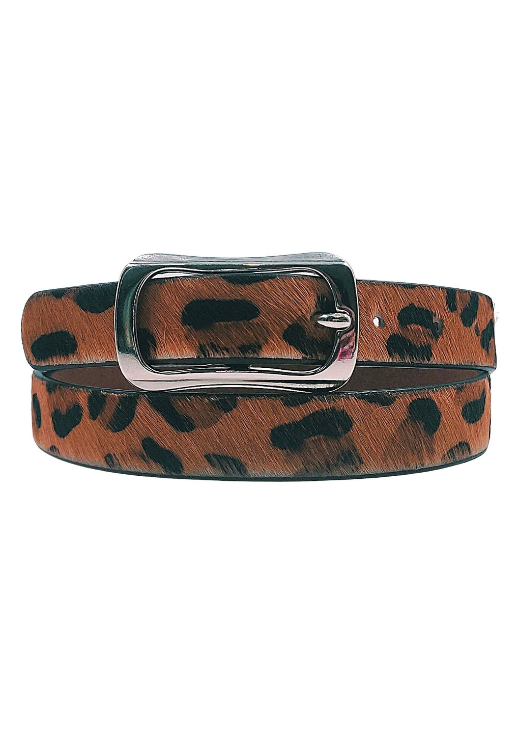 Leopard Hair-on Leather Belt With Silver Metallic Buckle (LB-1007_Brown)