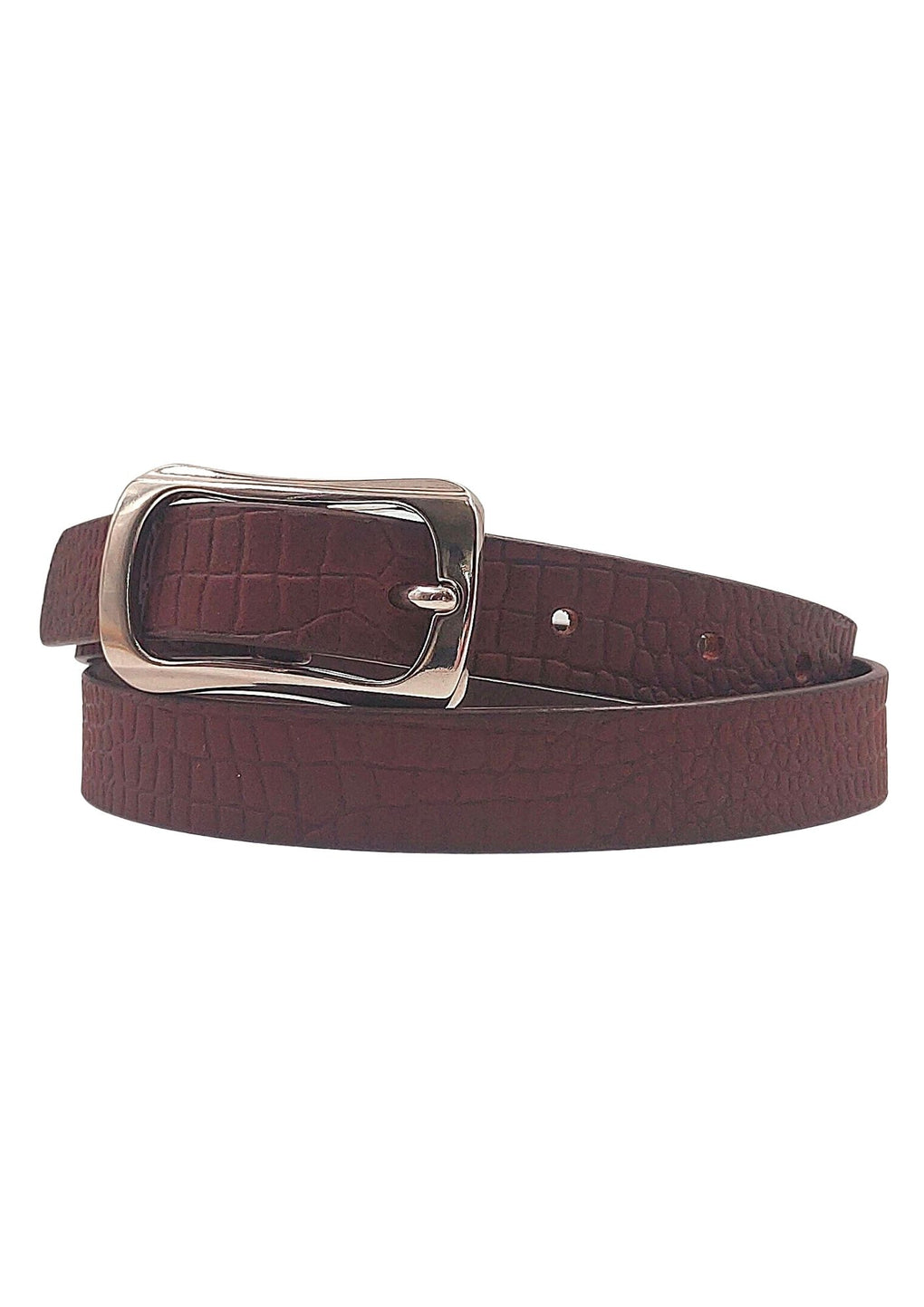 Croco Leather Belt With Silver Metallic Buckle (LB-1008_Brown)