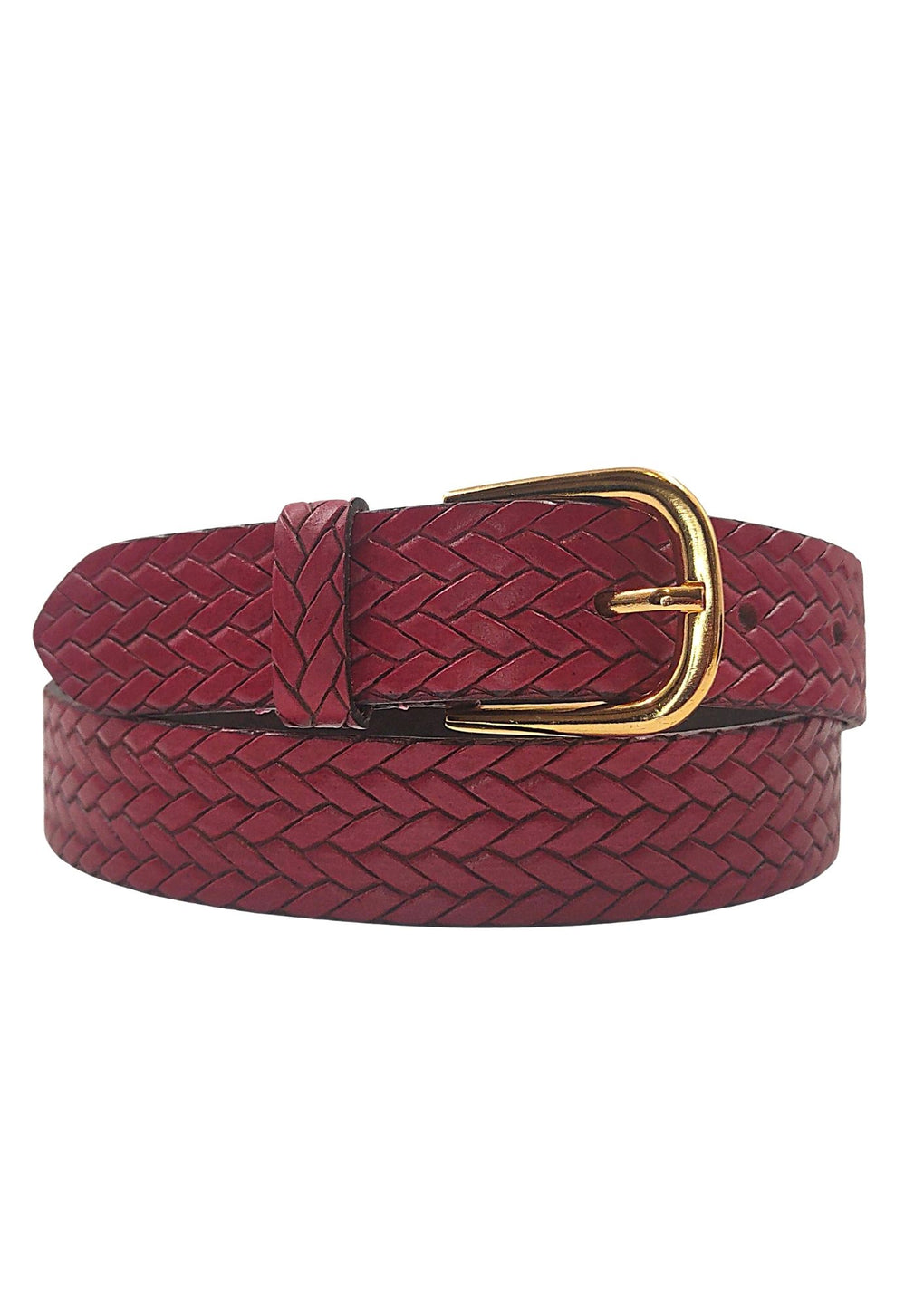 Braided Texture Leather Belt With Golden Buckle (LB-1011_Fuchsia)