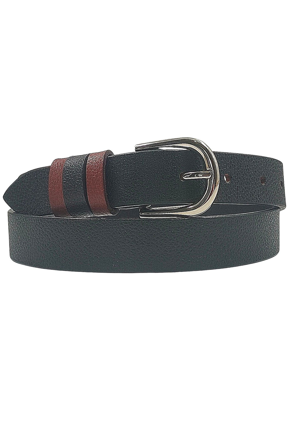 Cross Color Three Loop Leather Belt With Silver Buckle (LB-1021_Black)