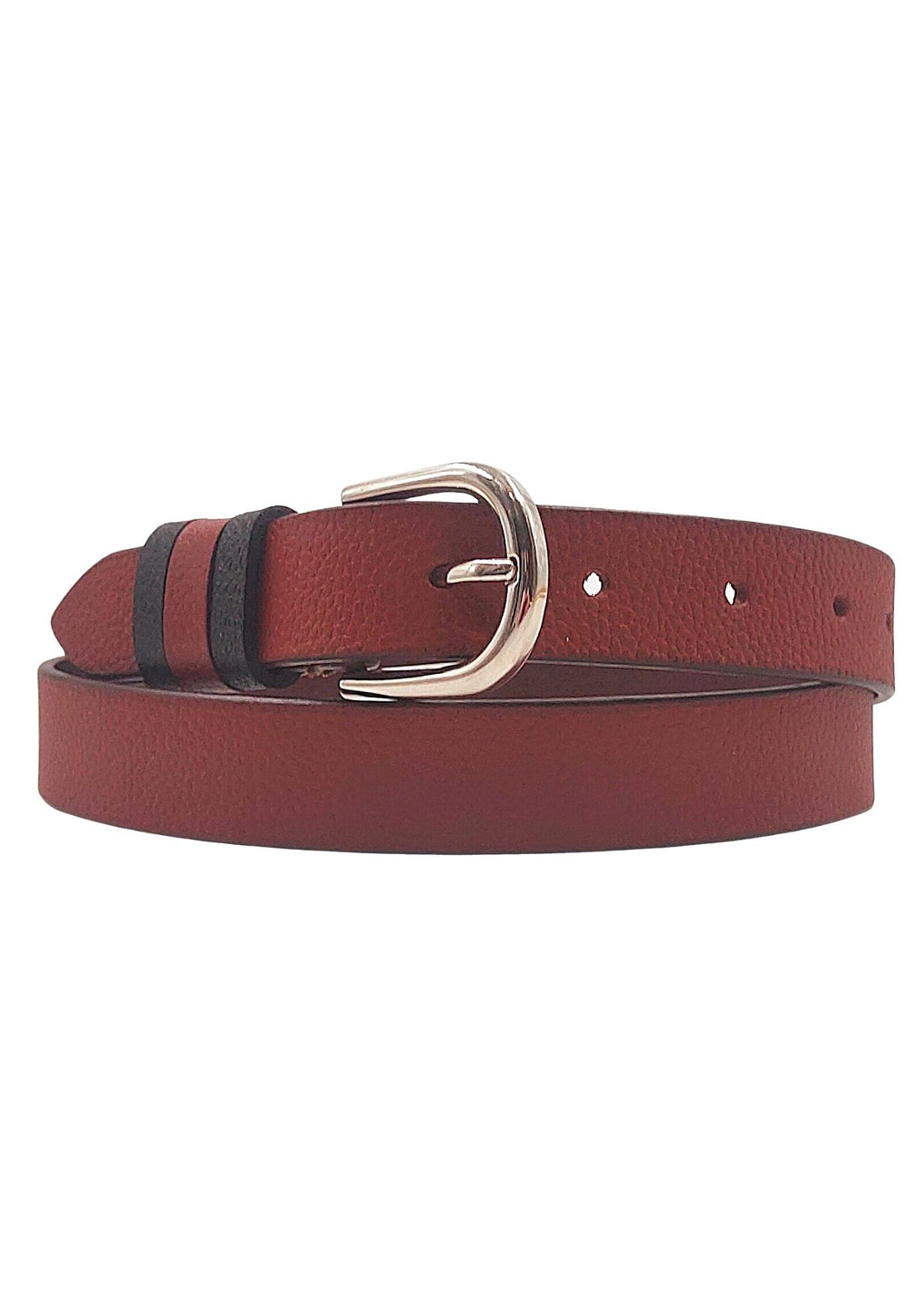 Cross Color Three Loop Leather Belt With Silver Buckle (LB-1021_Brown)