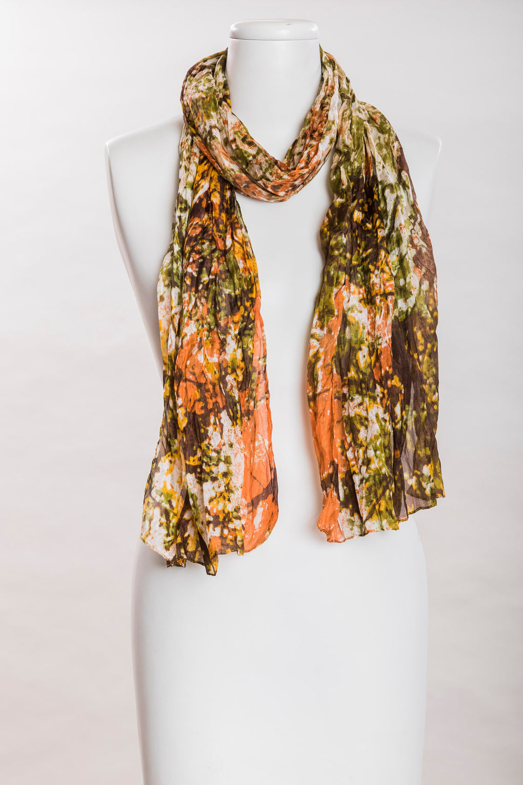 Digital Forest Print Silk Scarf (SE-0142_Rust)