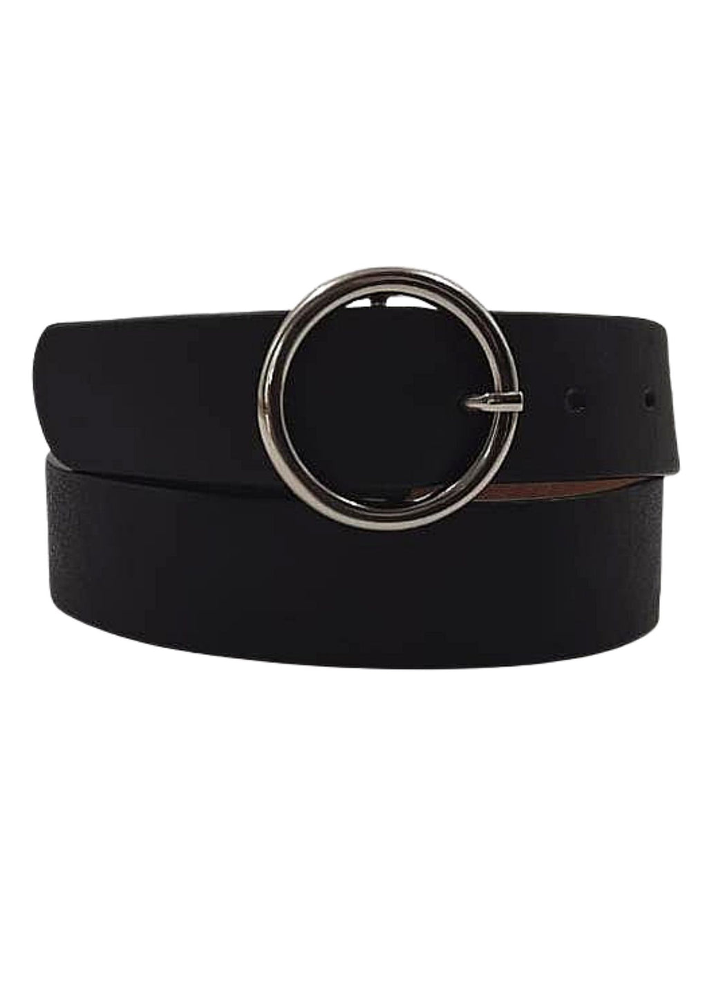 Solid Leather Belt With Round Silver Buckle( SE-2057 A_Black)