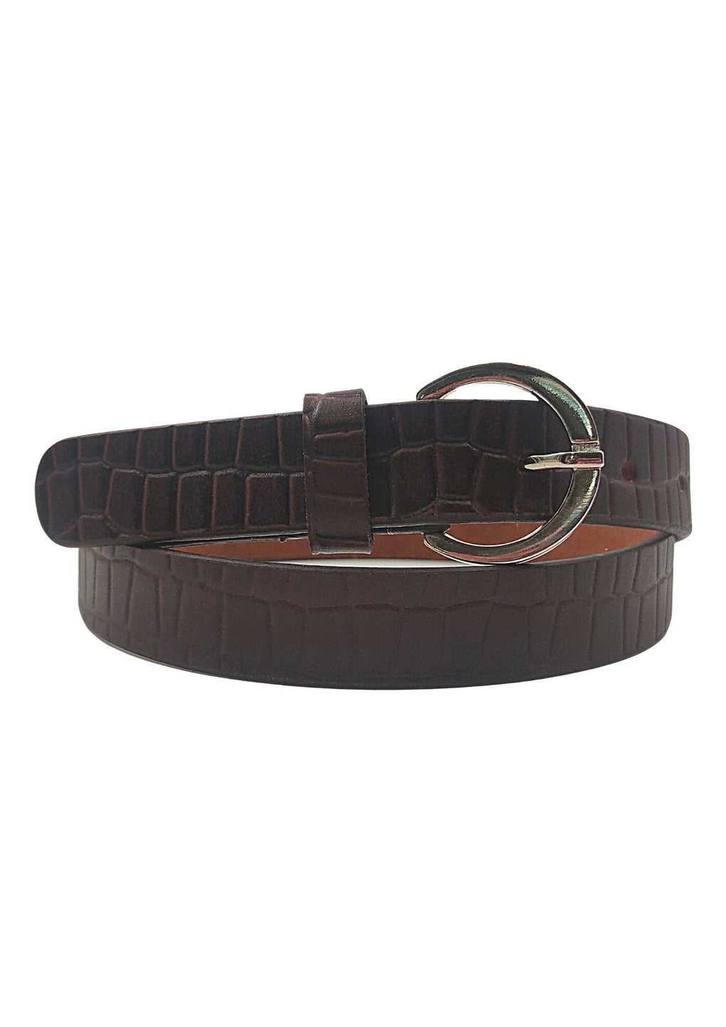 Croco Embossed Leather Belt With Halfmoon Buckle( SE-2058 A_Black)
