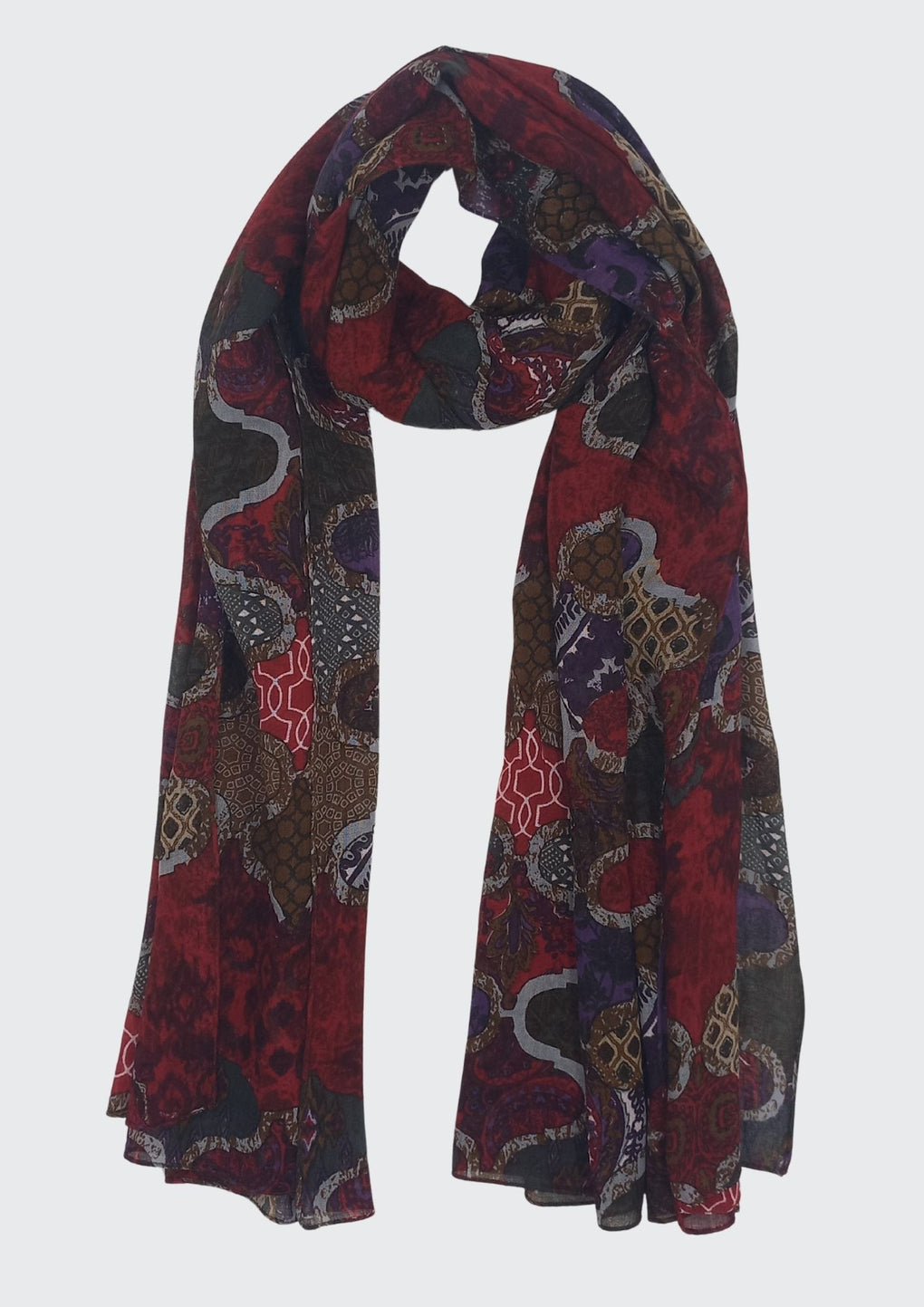 Damask Patch Print Scarf (SE-2929_Red)