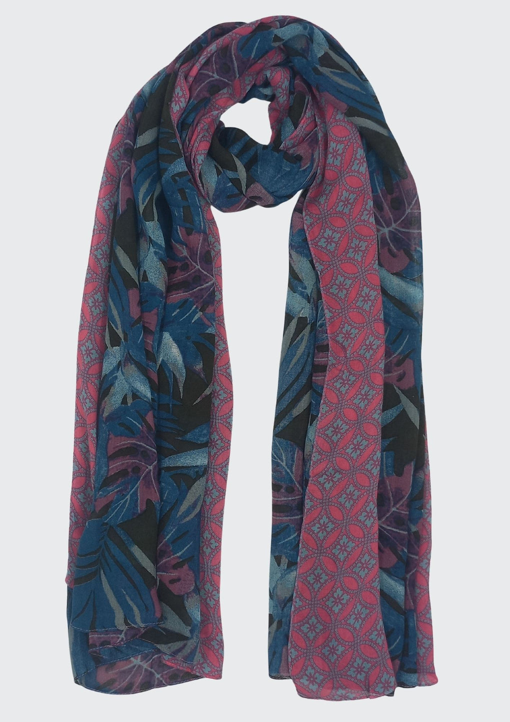 Palm Leaves Print Scarf (SE-2931_Blue)