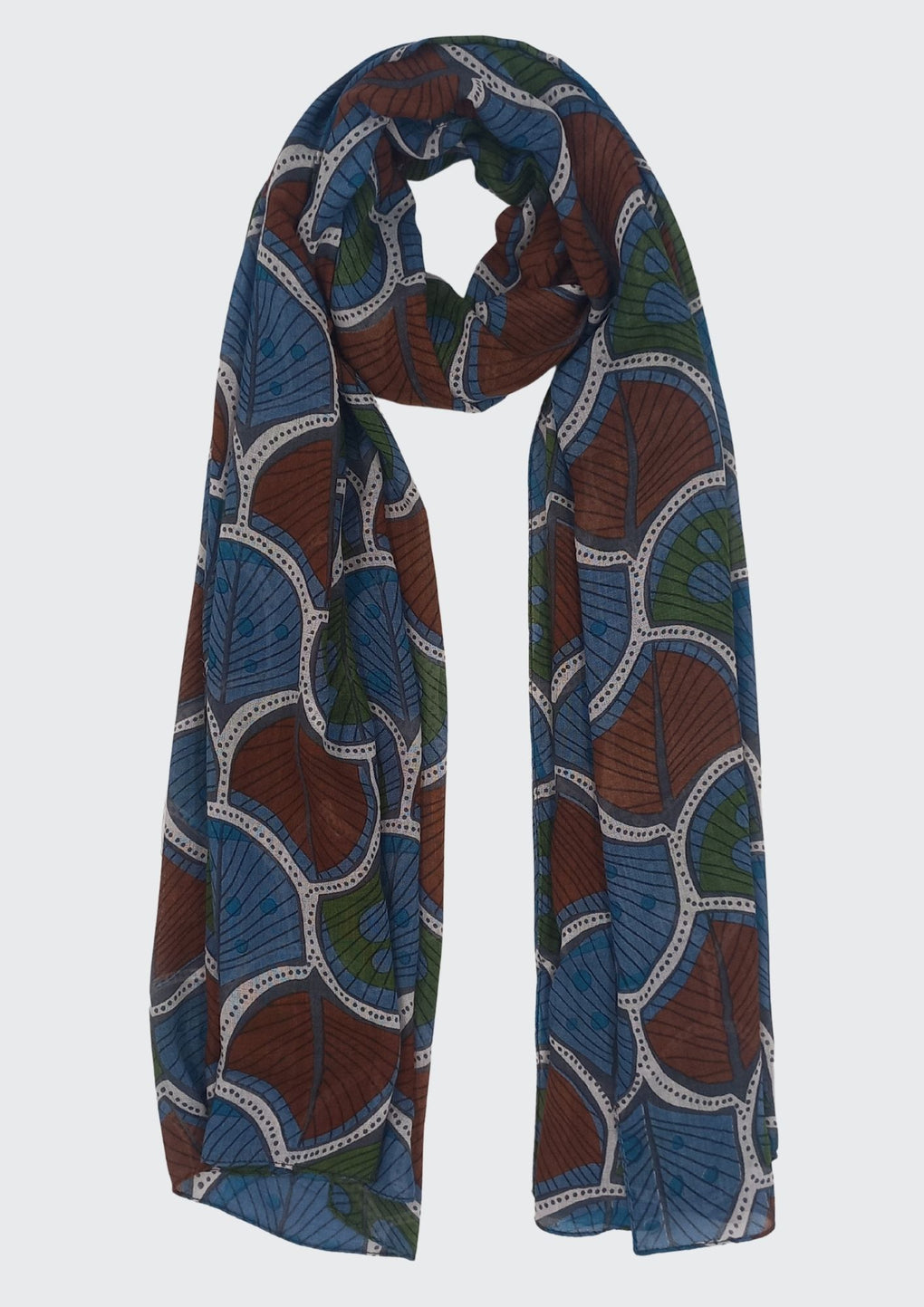 Oriental Leaves Print Scarf (SE-2933_Blue)