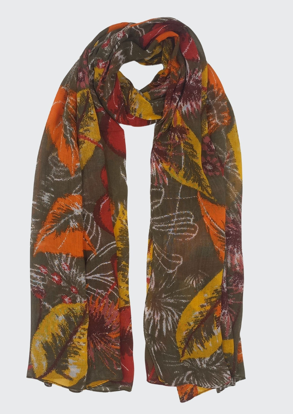 Big Flowers Print Scarf (SE-2951_Olive)