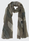 Handbrush Painted And Chainstitch Leafs Wool Scarf (SE-2967_Grey)