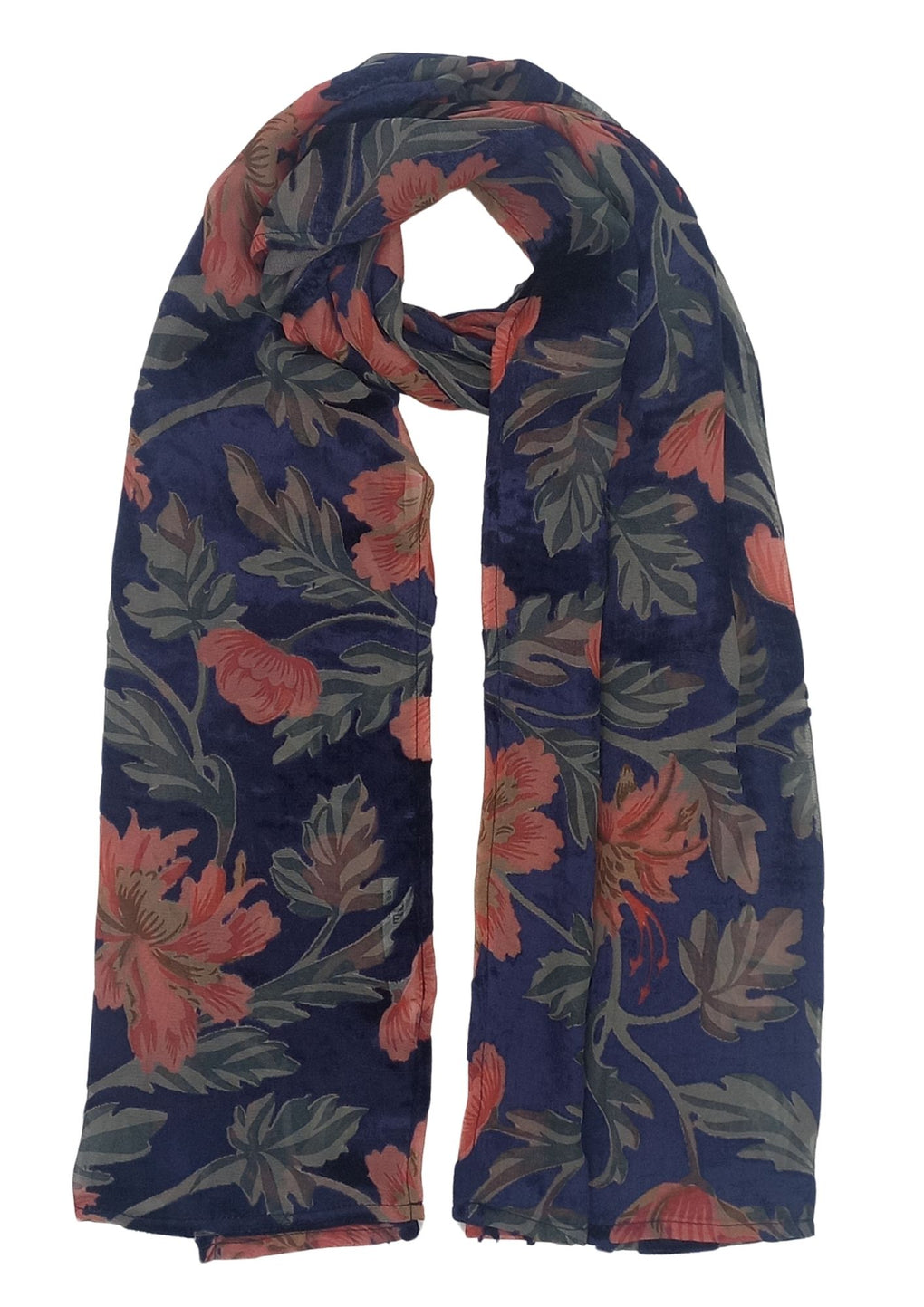 Velvet Burnout Pink Flowers Scarf (SE-4070_Royal)