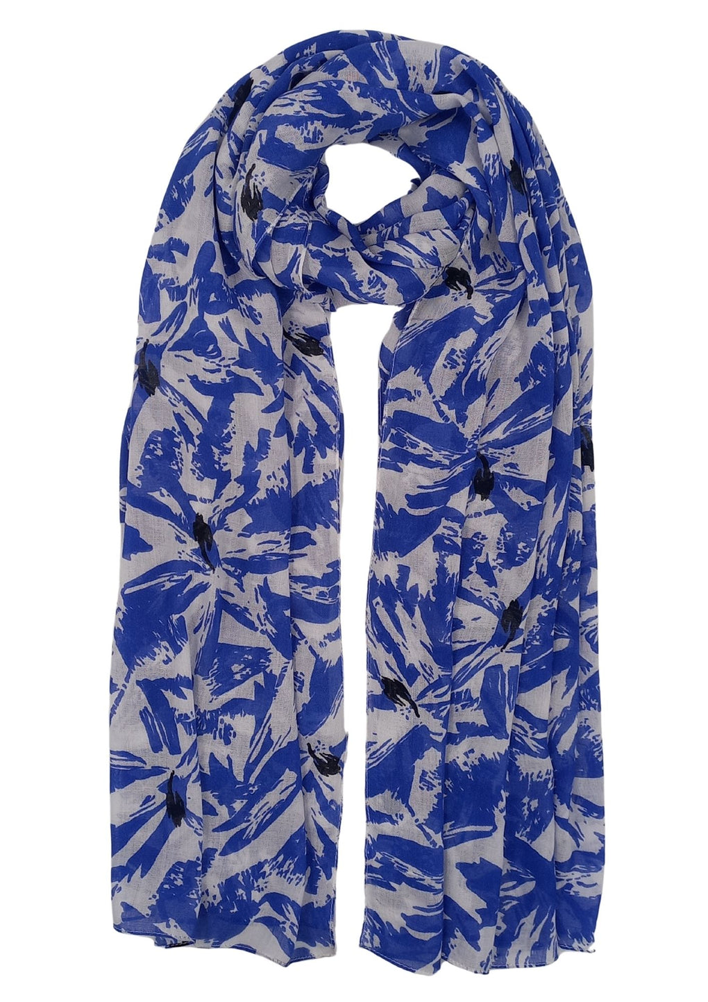 Brush Strokes Flowers Scarf (SE-4086_Blue)