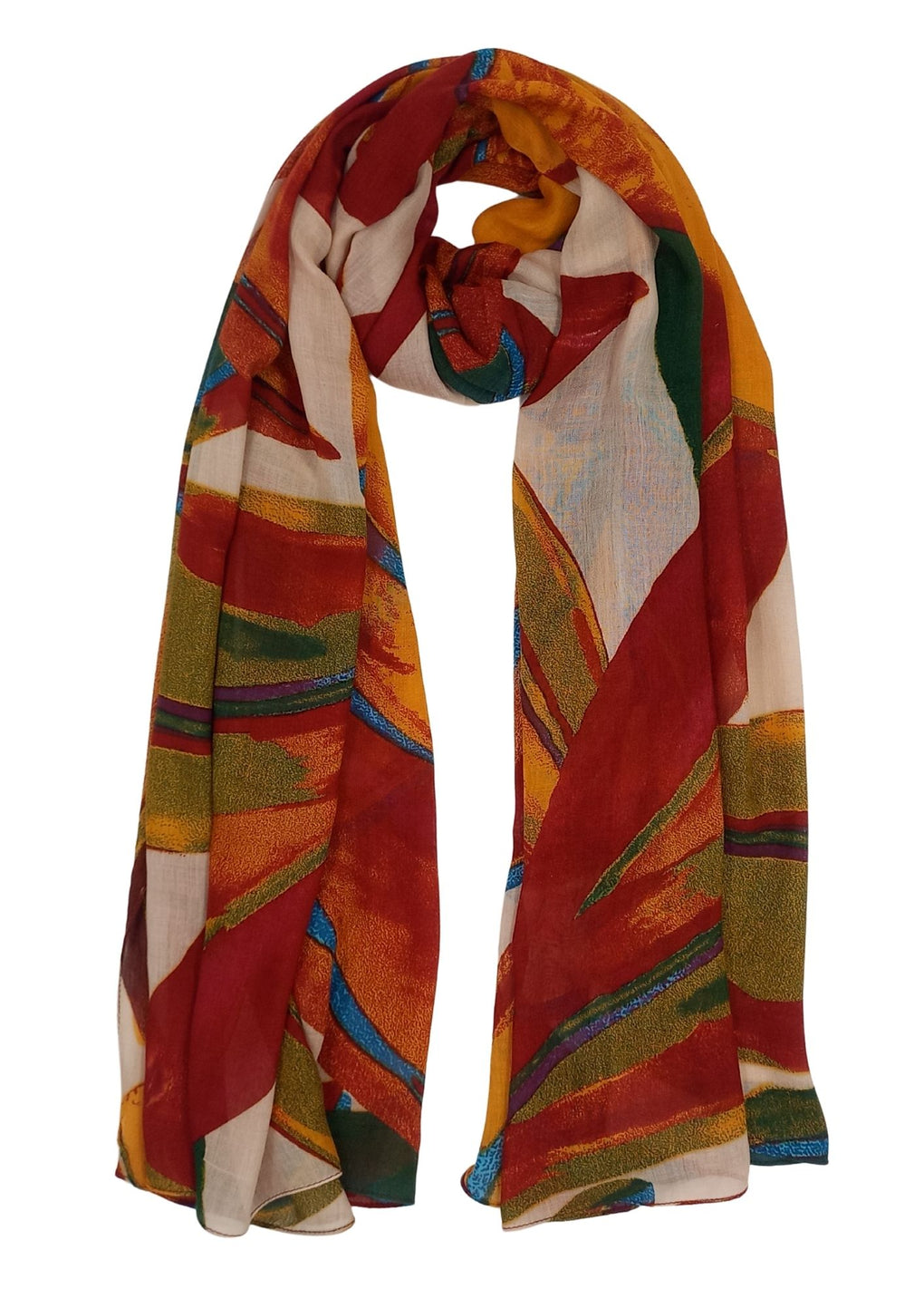 Painted Leafs Print Scarf (SE-4208_16 Red)