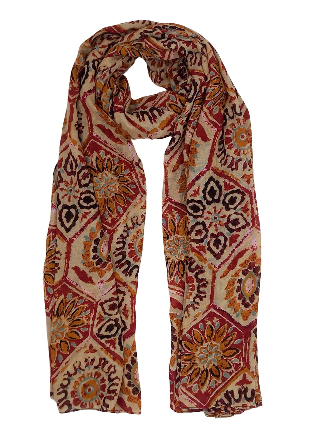 Ethnic Block Print Scarf (SE-4220_16 Red)