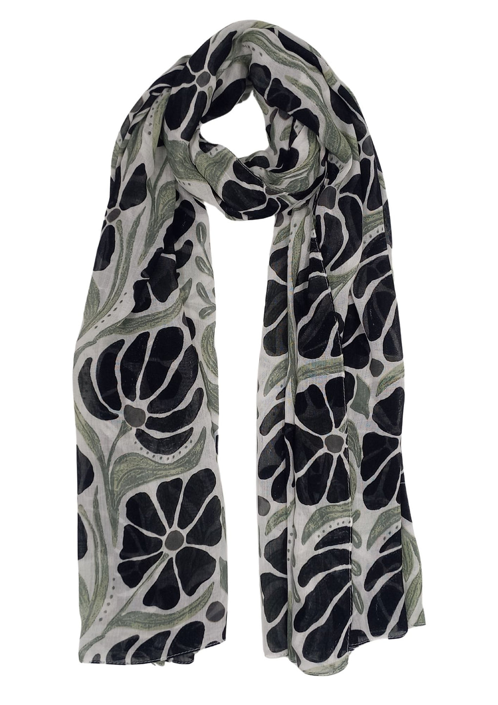 Tonal Flowers Print Scarf (SE-4234_01 Black)