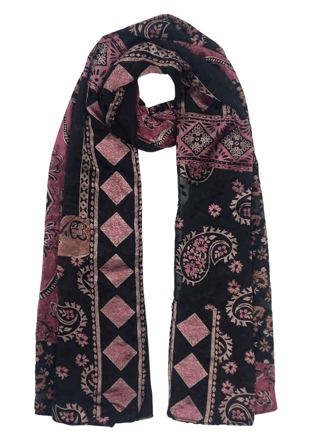 Velvet Burnout Scarf (SE-4415_100 Multi)
