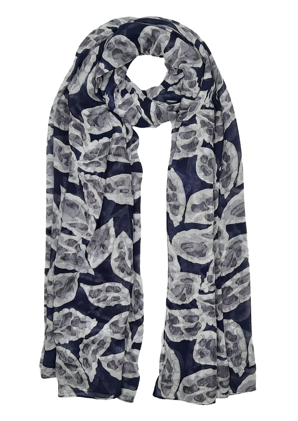 Leafs with Broken Border Scarf (SE-2691_Navy)