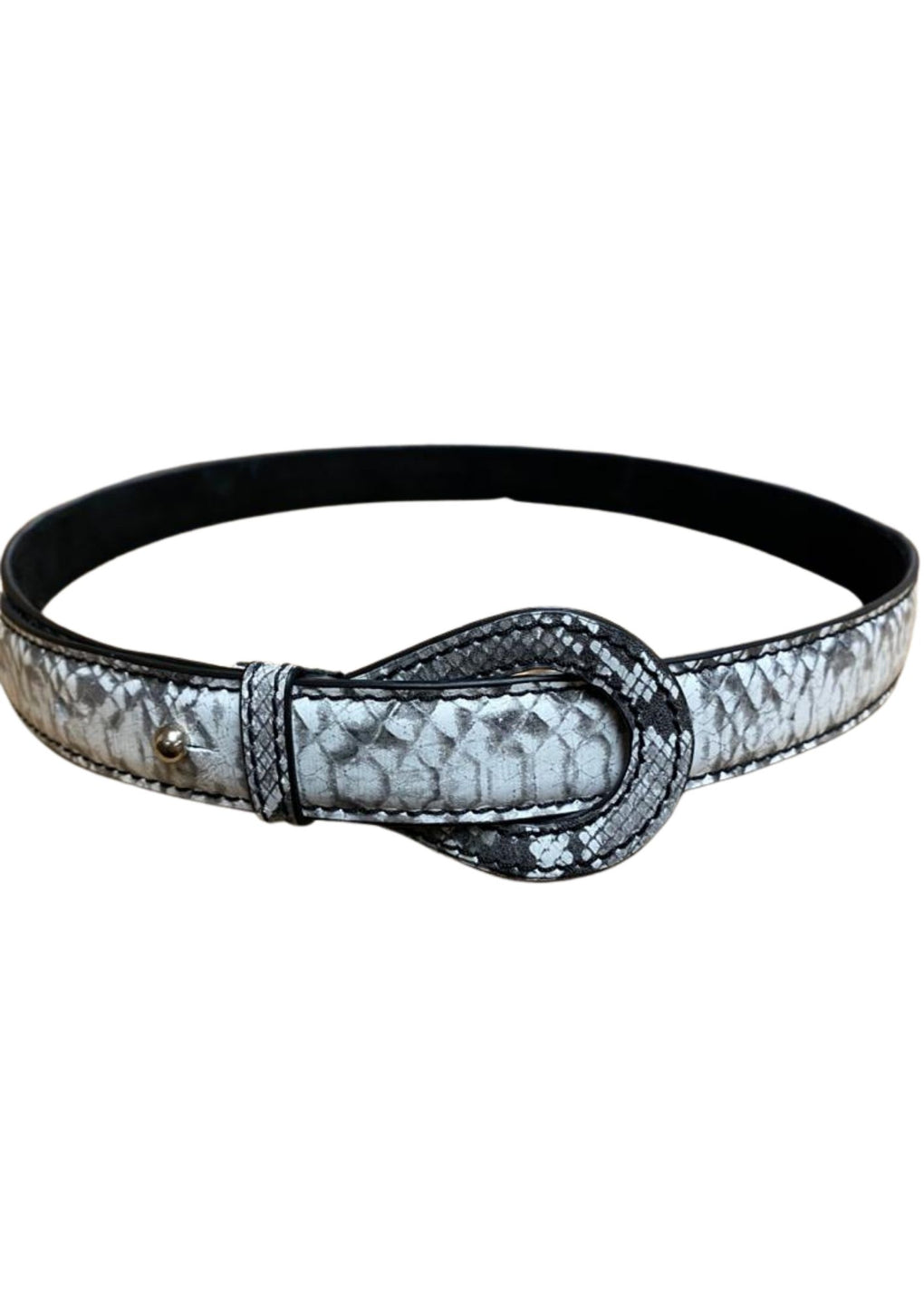 Snake Skin Print Leather Belt (SE-2060_Black)