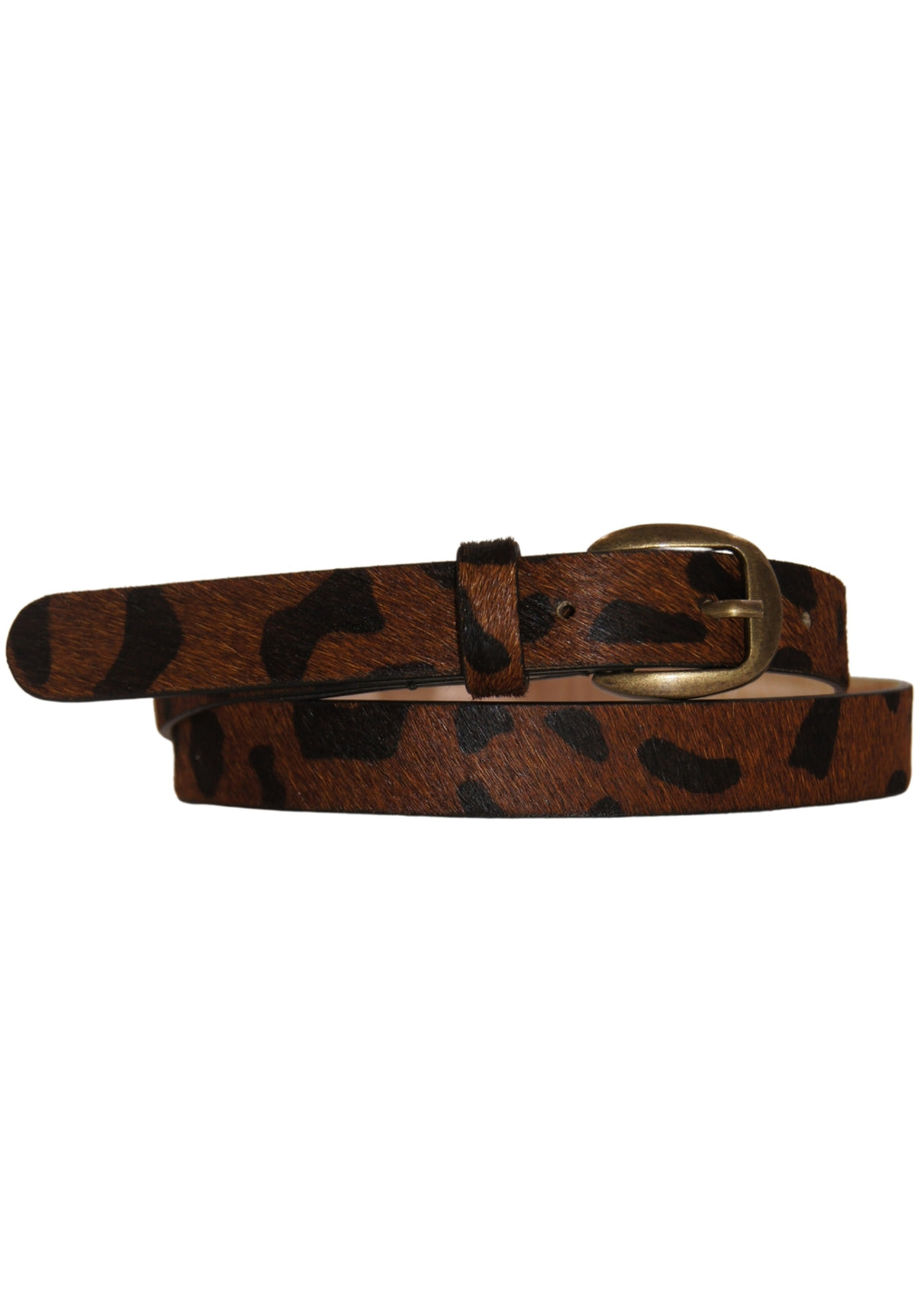 Leopard Skin Hair On Belt With Small Nickle Buckle ( SE-2187_Brown)