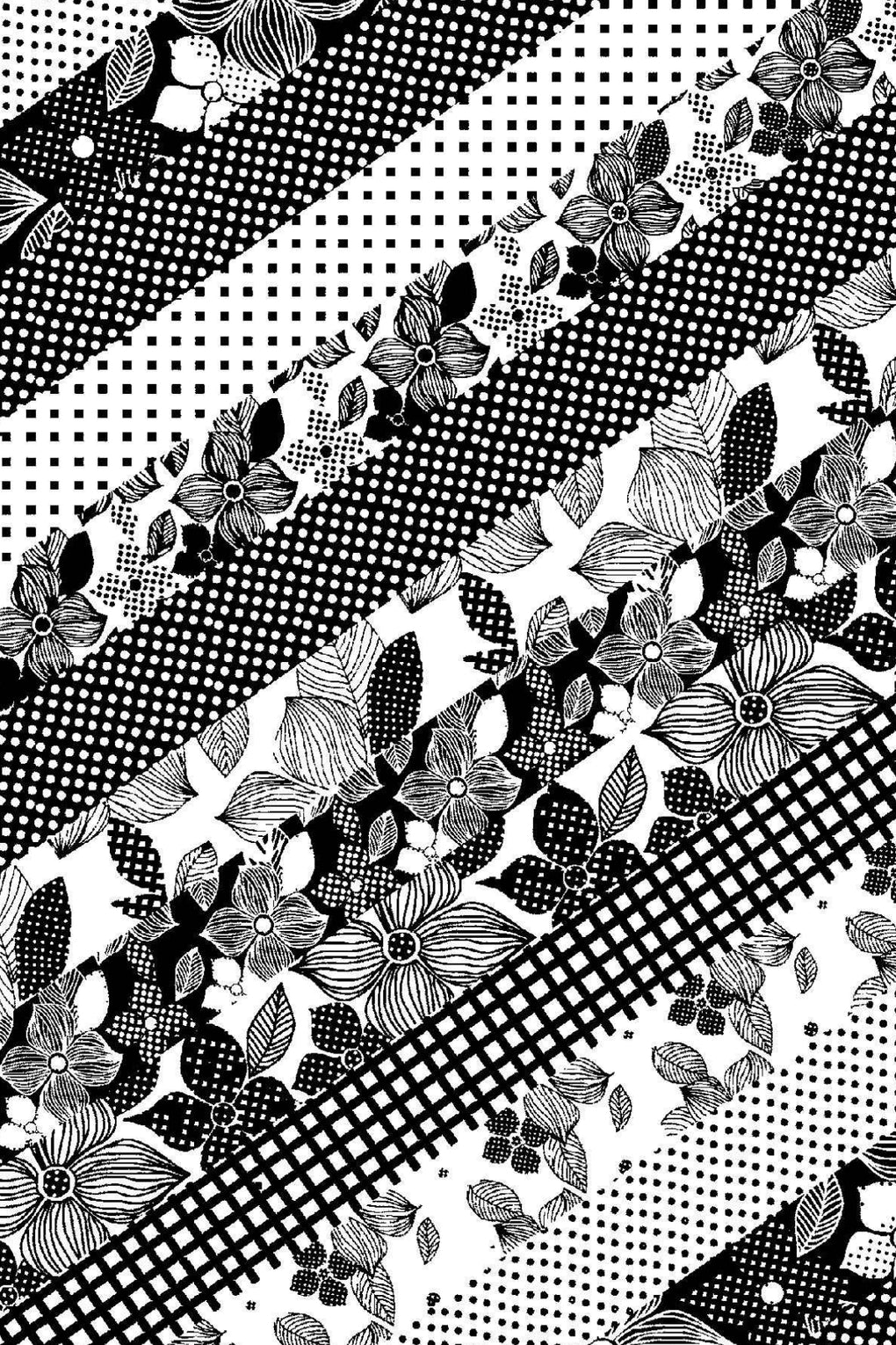 Diagonal Flowers & Checks (SE-1964_Black)