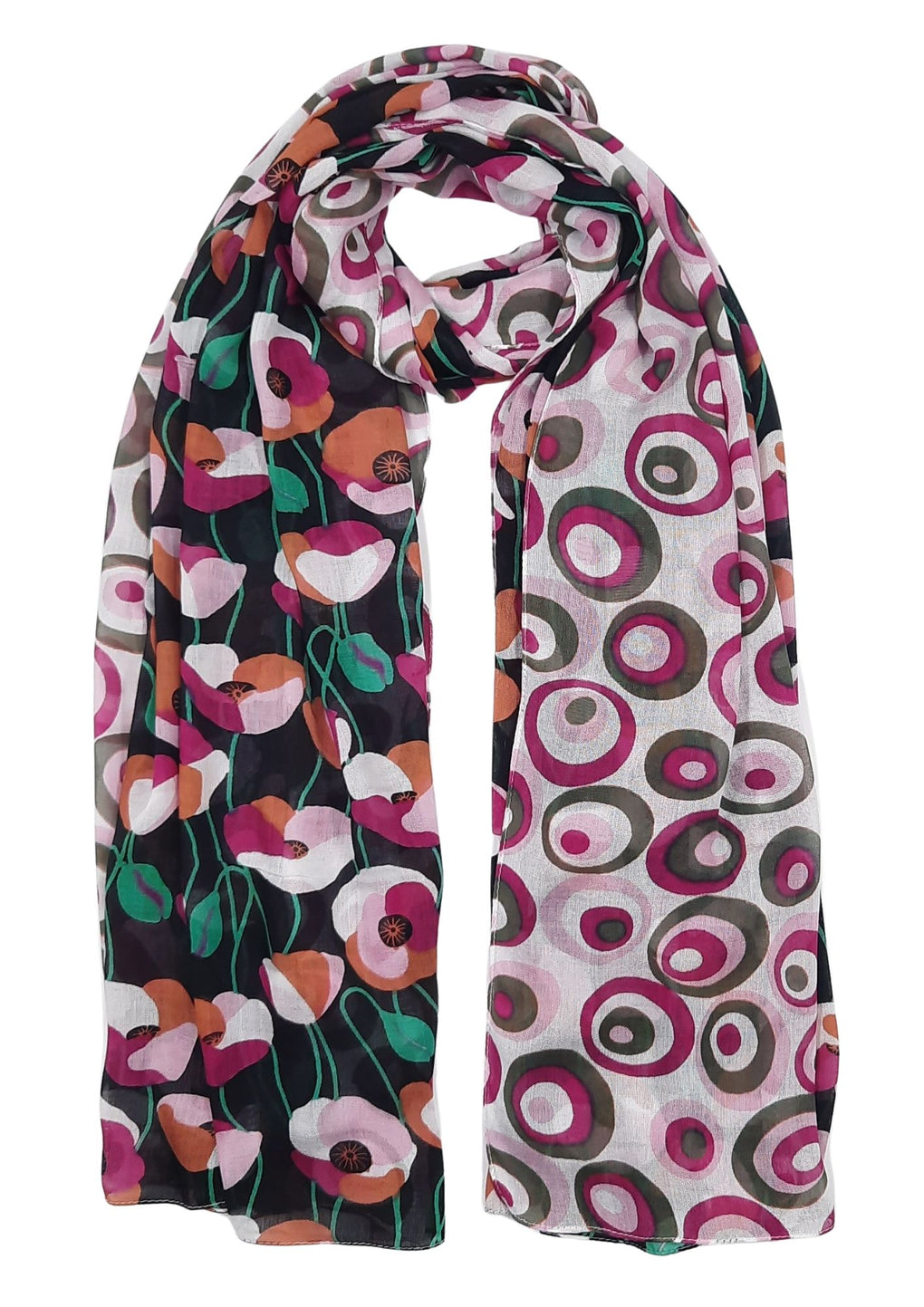 Flowers With Circle Border Scarf (SE-2669_Black)
