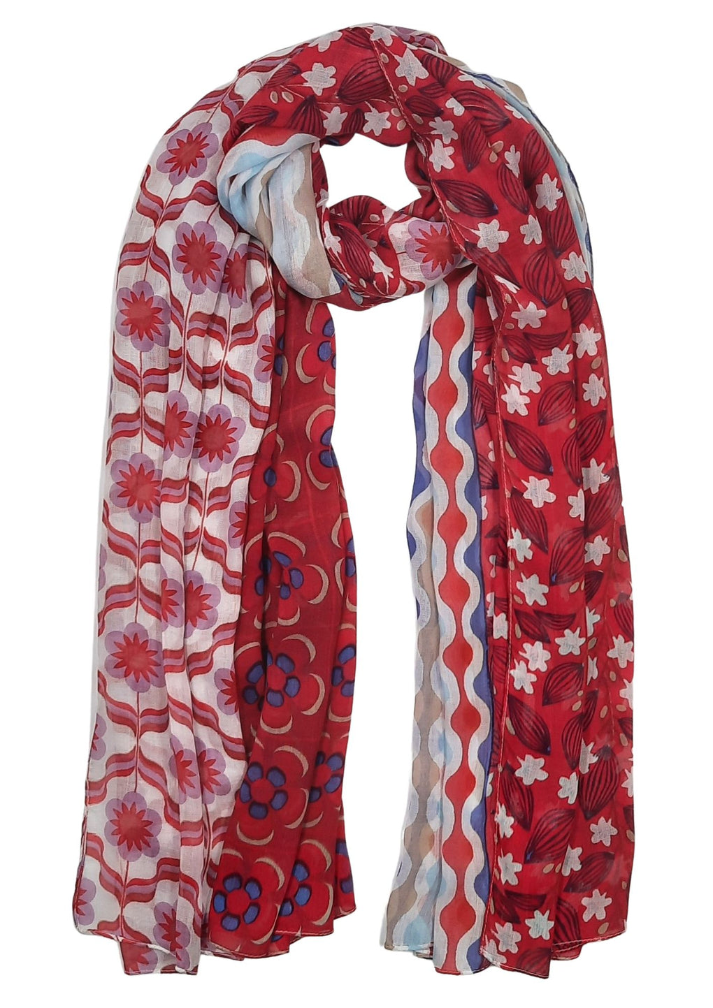 Four Panel Flowers Scarf (SE-2671_Red)