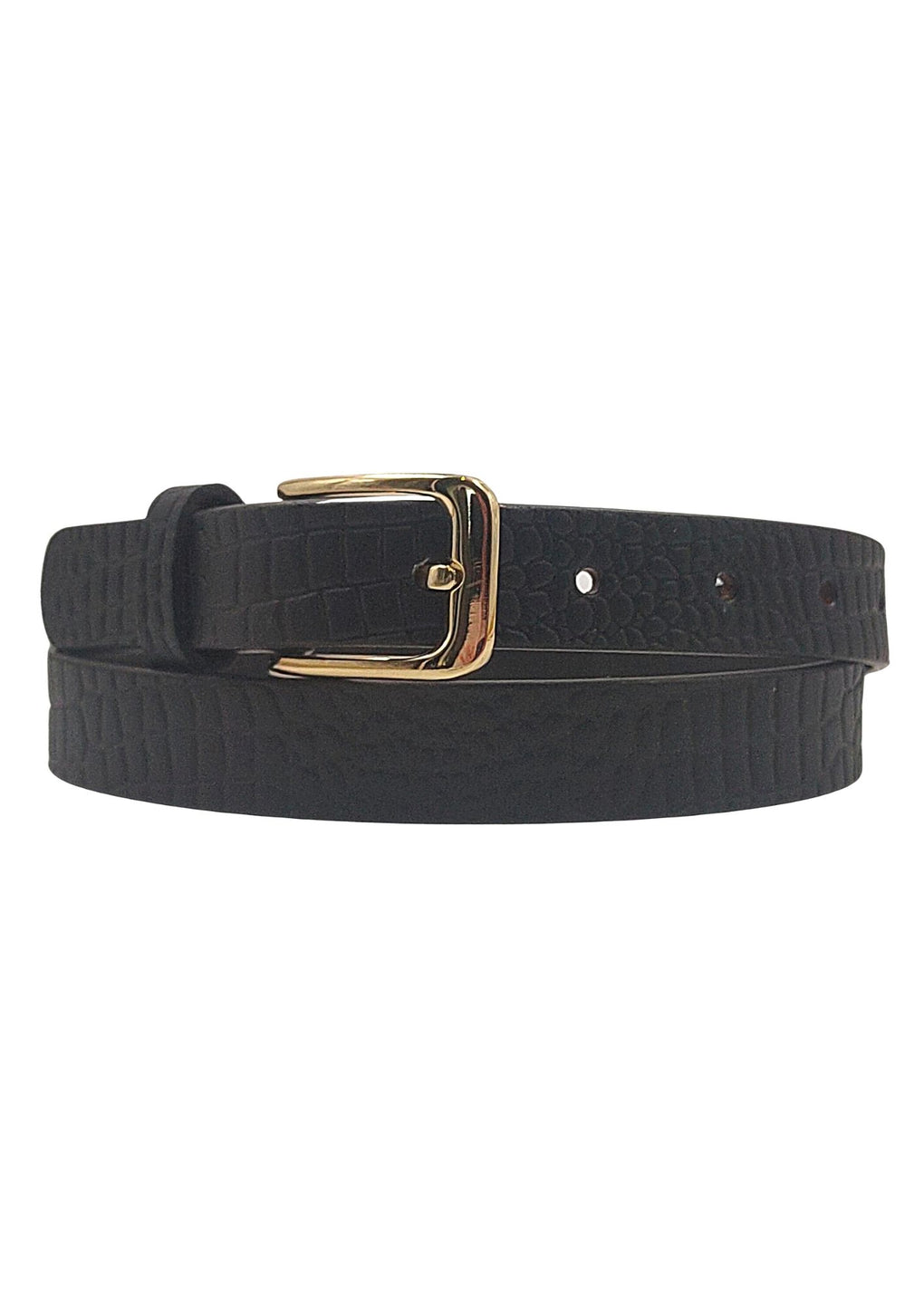 Croco Leather Belt With Golden Buckle (LB-1002_Black)