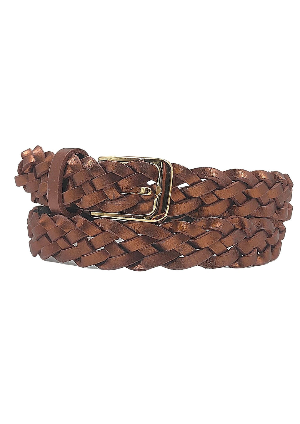 Interlaced Leather Belt With Golden Buckle (LB-1004_Copper)