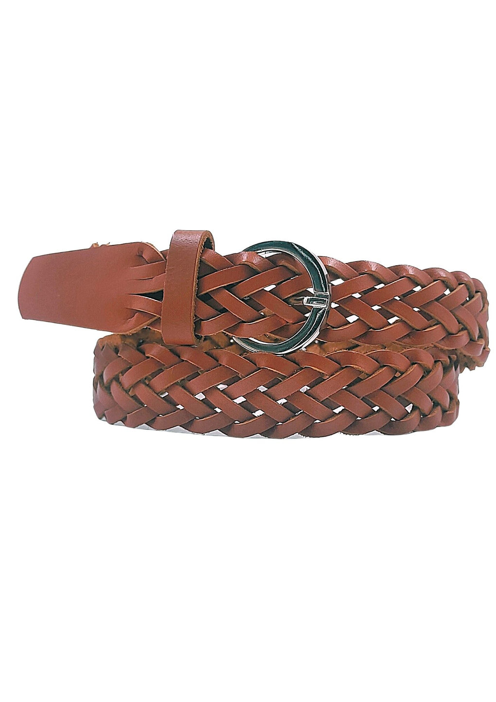 Brown Braided Leather Belt With Silver Buckle (LB-1012_Brown)