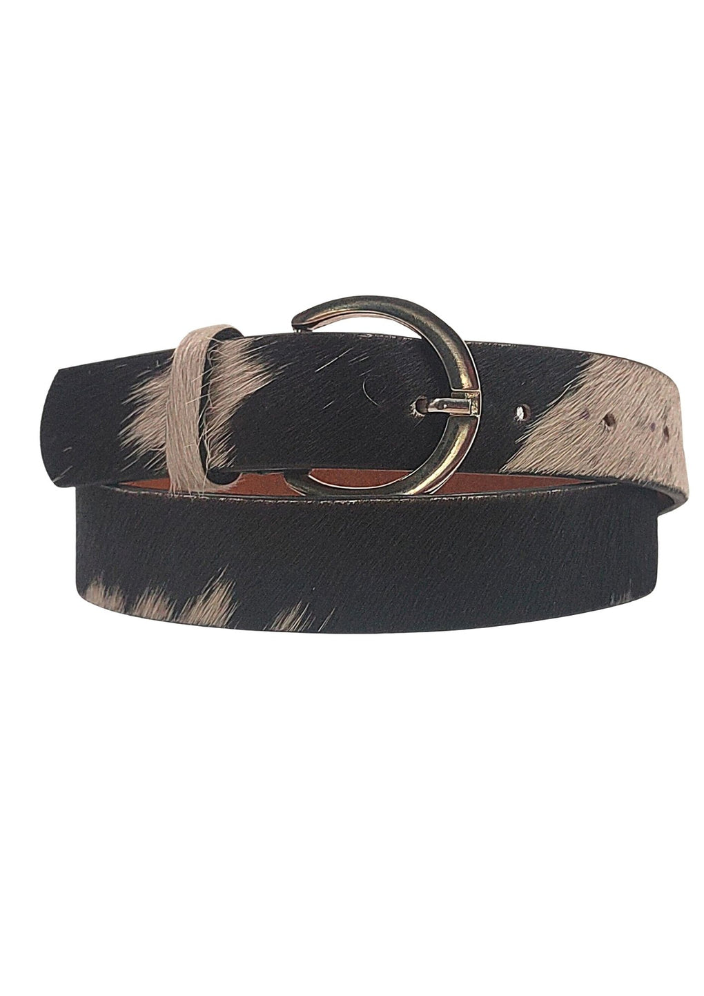 Cow Skin Hair-On Leather Belt With Silver Buckle (LB-1019_Black)