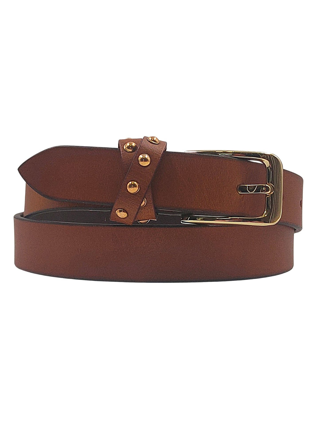 Cross Loop Leather Belt With Studs And Golden Buckle (LB-1022_Brown)