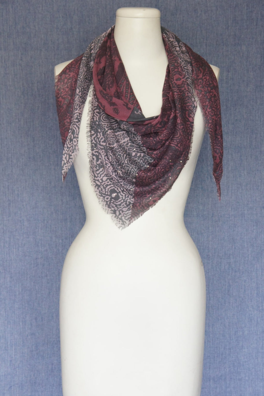 Paisley Square Scarf with Studs Embroidery (SE-1565)