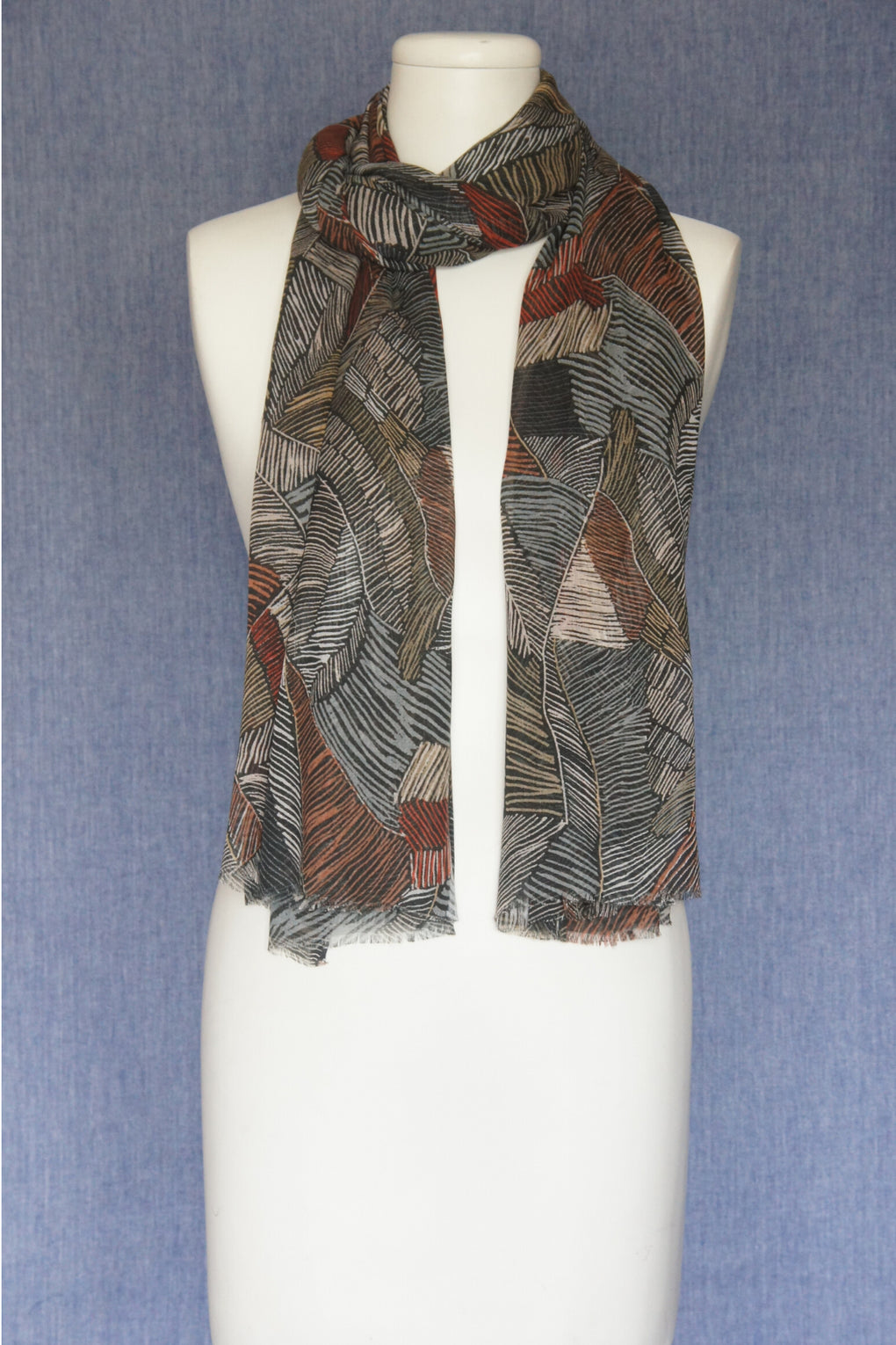 Hand Painted Feathers Scarf (SE-1592)