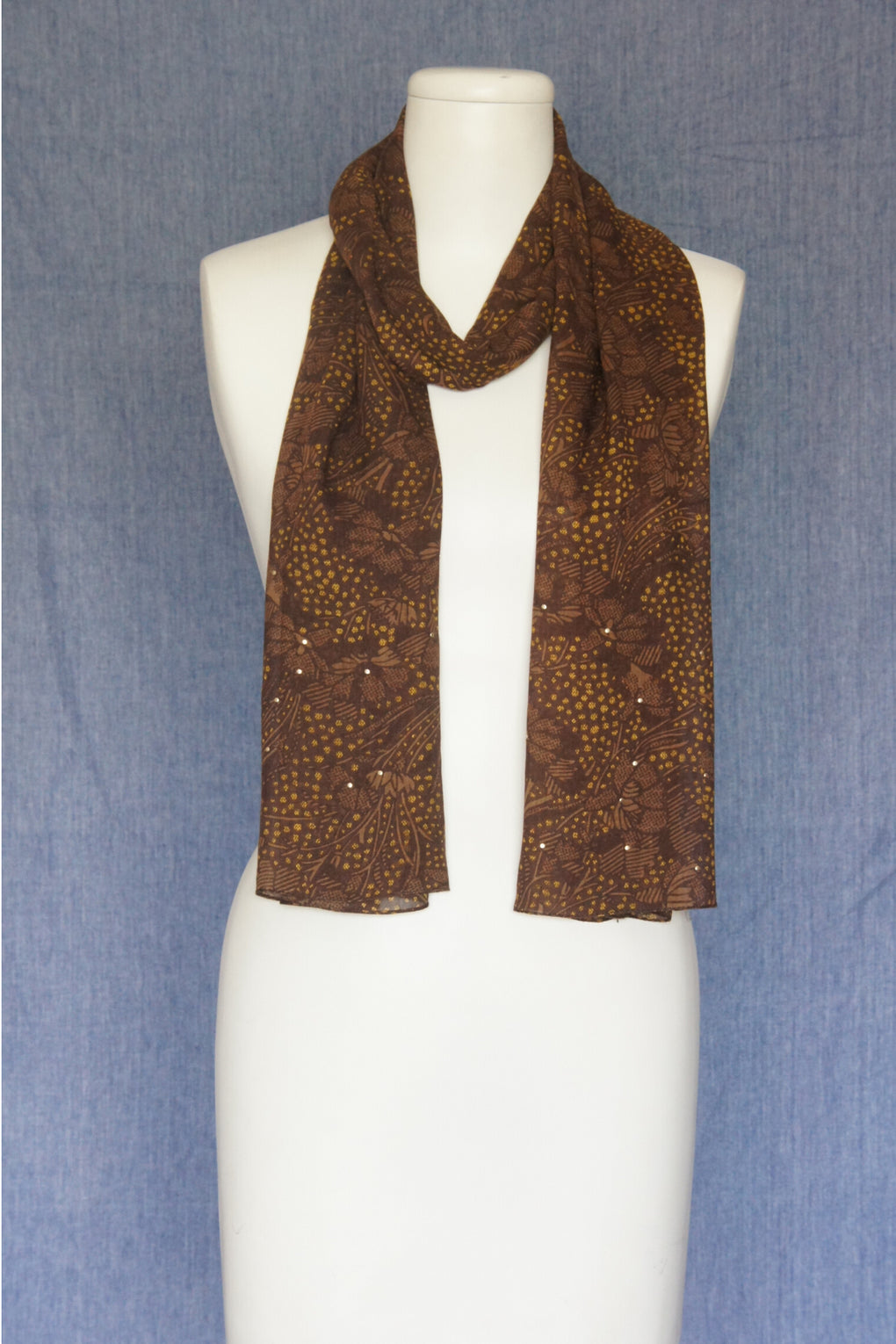 Flowers with Irregular Dots Scarf with Studs Embroidery (SE-1597)