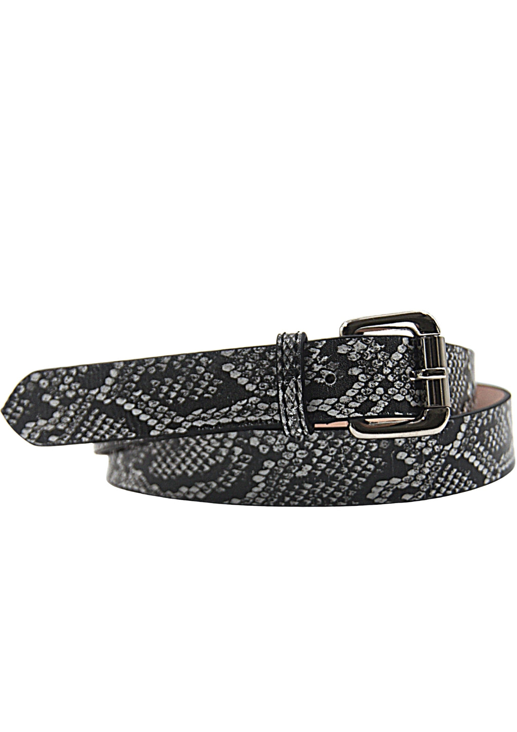 Snake Print Leather Belt (SE-2051_Black)