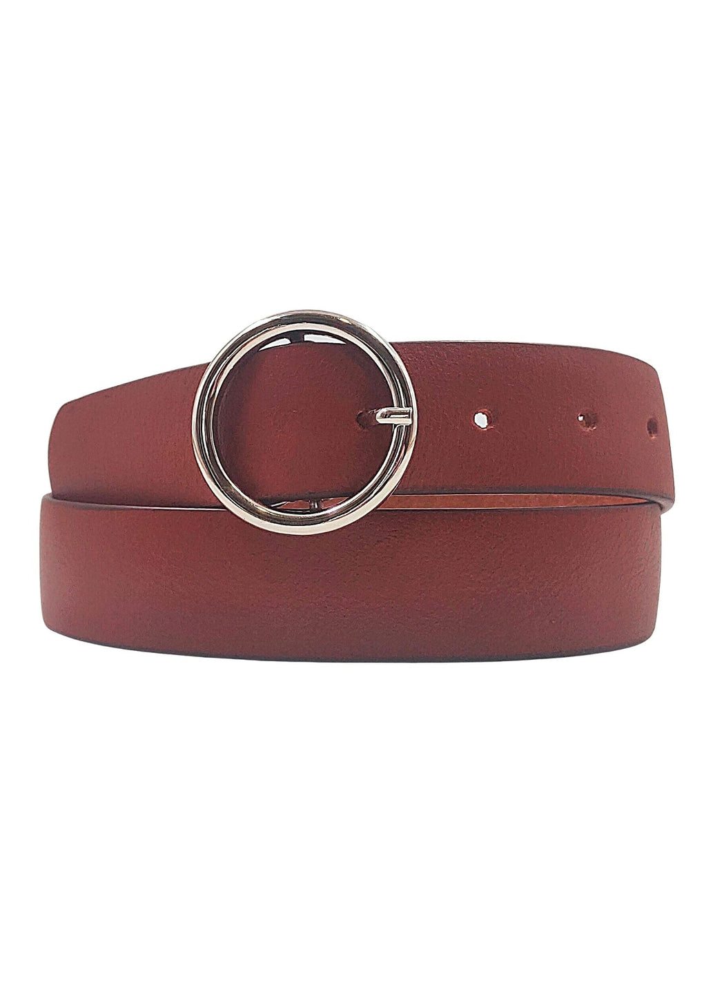 Solid Leather Belt With Round Silver Buckle( SE-2057 A_Brown)