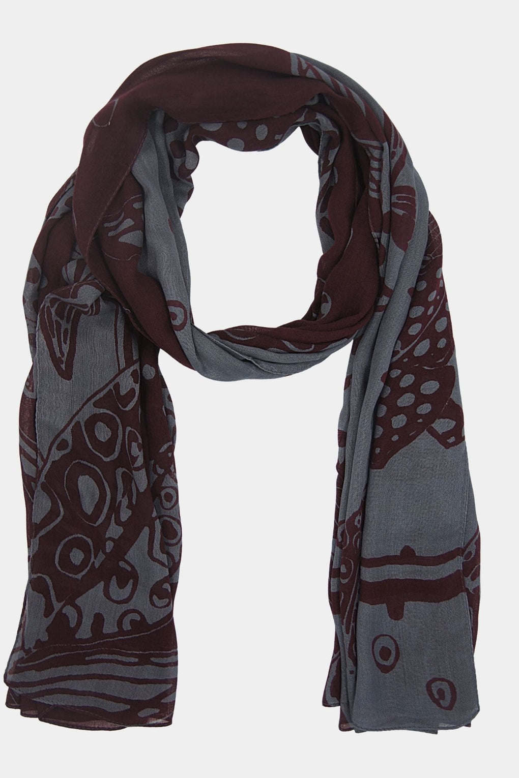 Big Leaf Bias Print with Overdyed Scarf (SE-2120_Bordo)