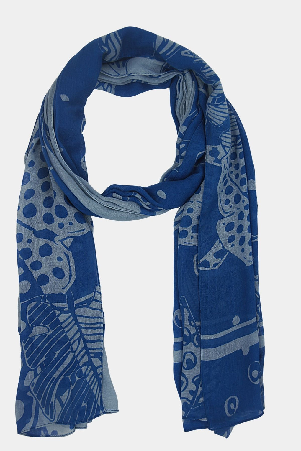 Big Leaf Bias Print with Overdyed Scarf (SE-2120_Blue)