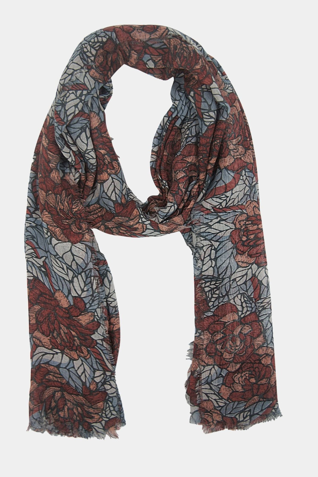 Flowers With Leave Scarf (SE-2136_Grey)