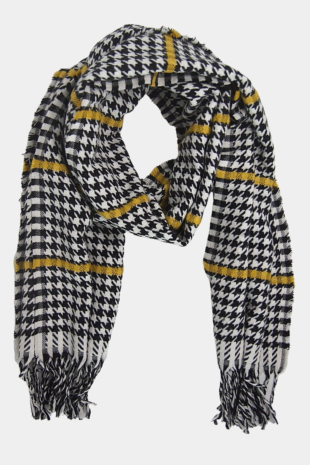 Black And White houndstooth with solid stripes (SE-2141_Mustard)