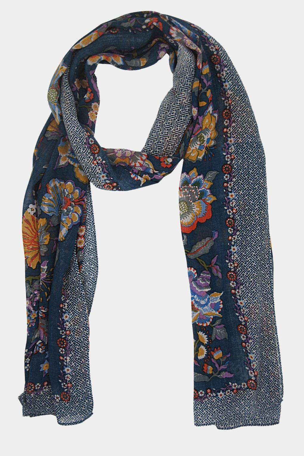 Flower with Border Print Scarf (SE-2158_Teal)