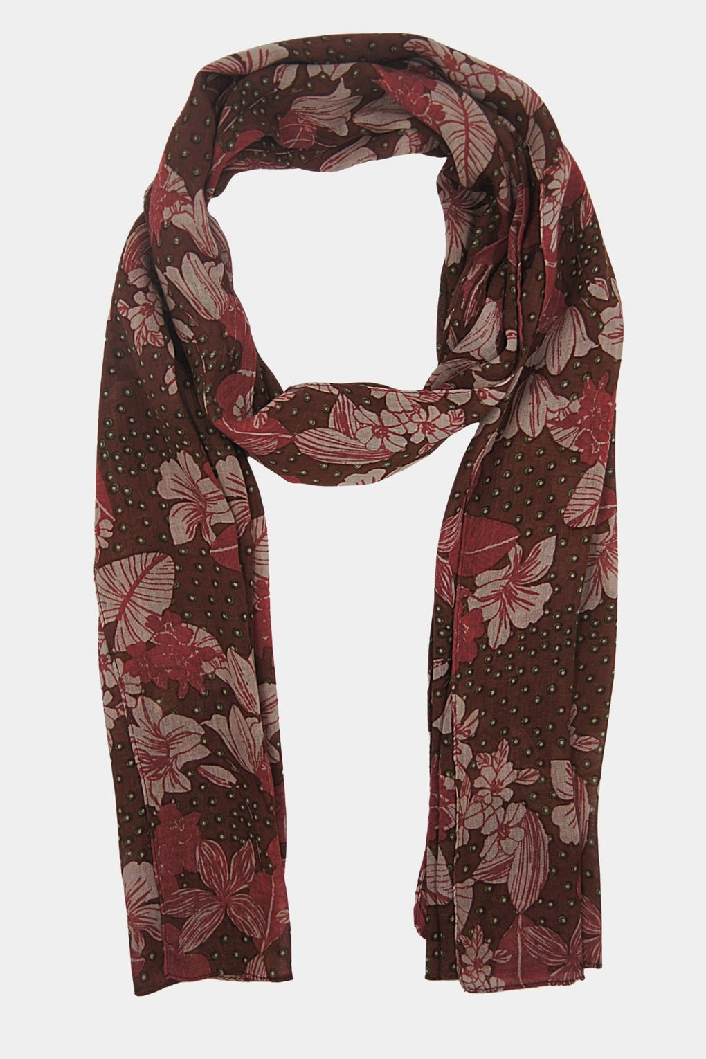 Flower and Dots Print Scarf (SE-2163_Brown)