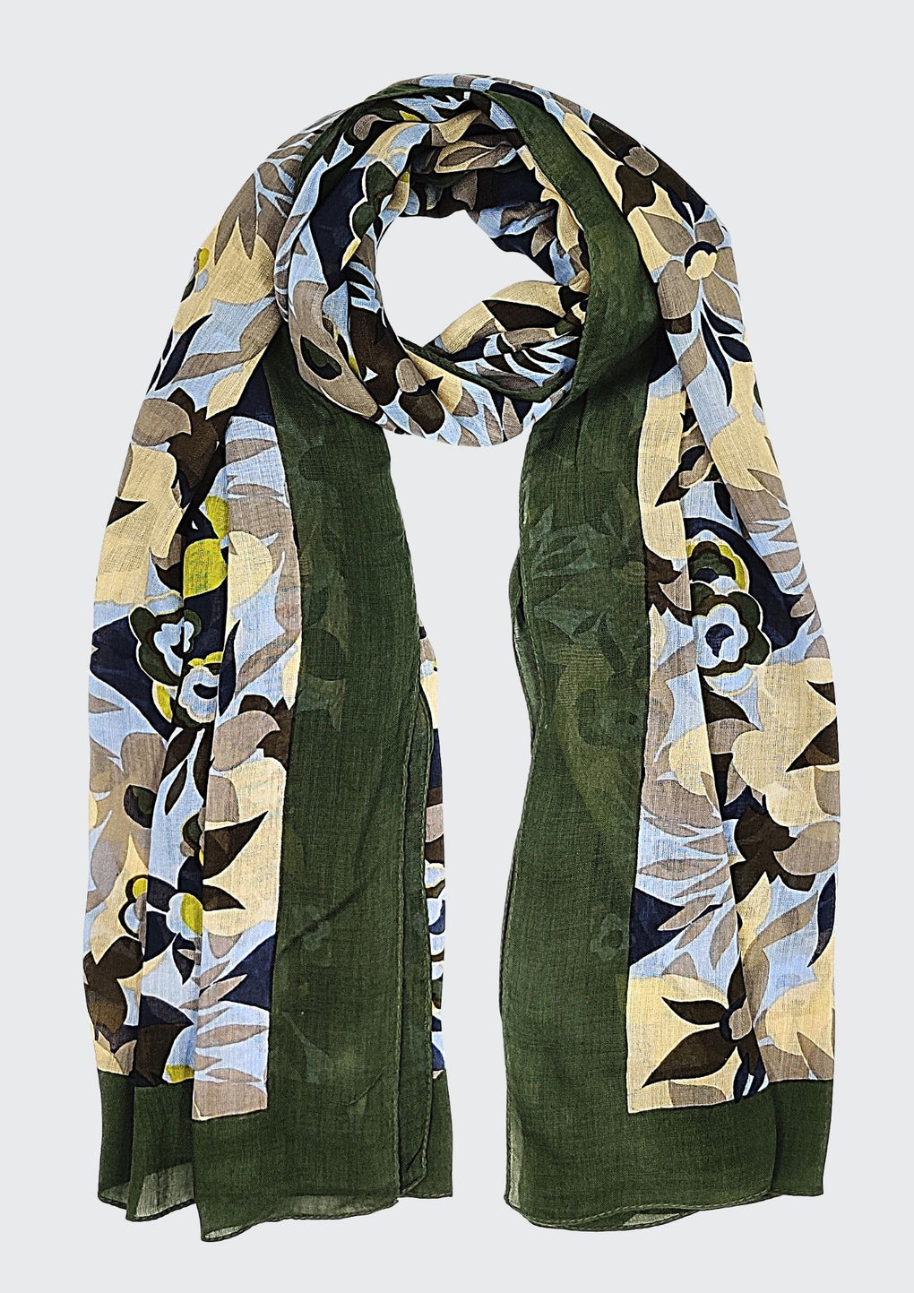 Flower With Four Side Border Scarf (SE-2536_Green)
