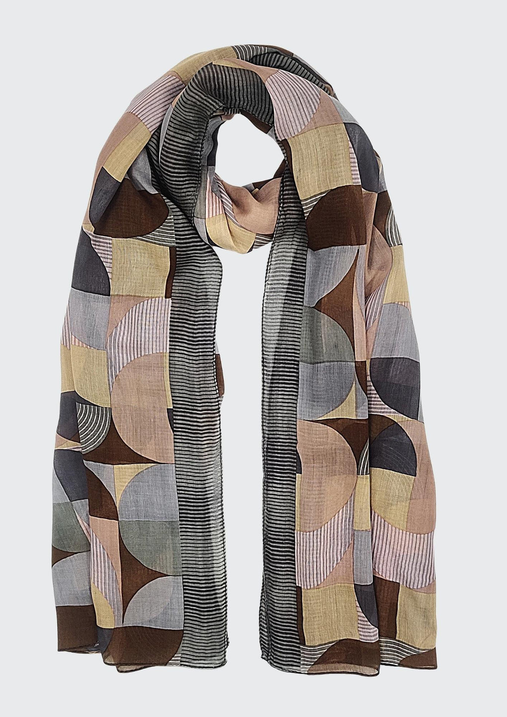 Geometric With Striped Border Scarf (SE-2538_Old Rose)