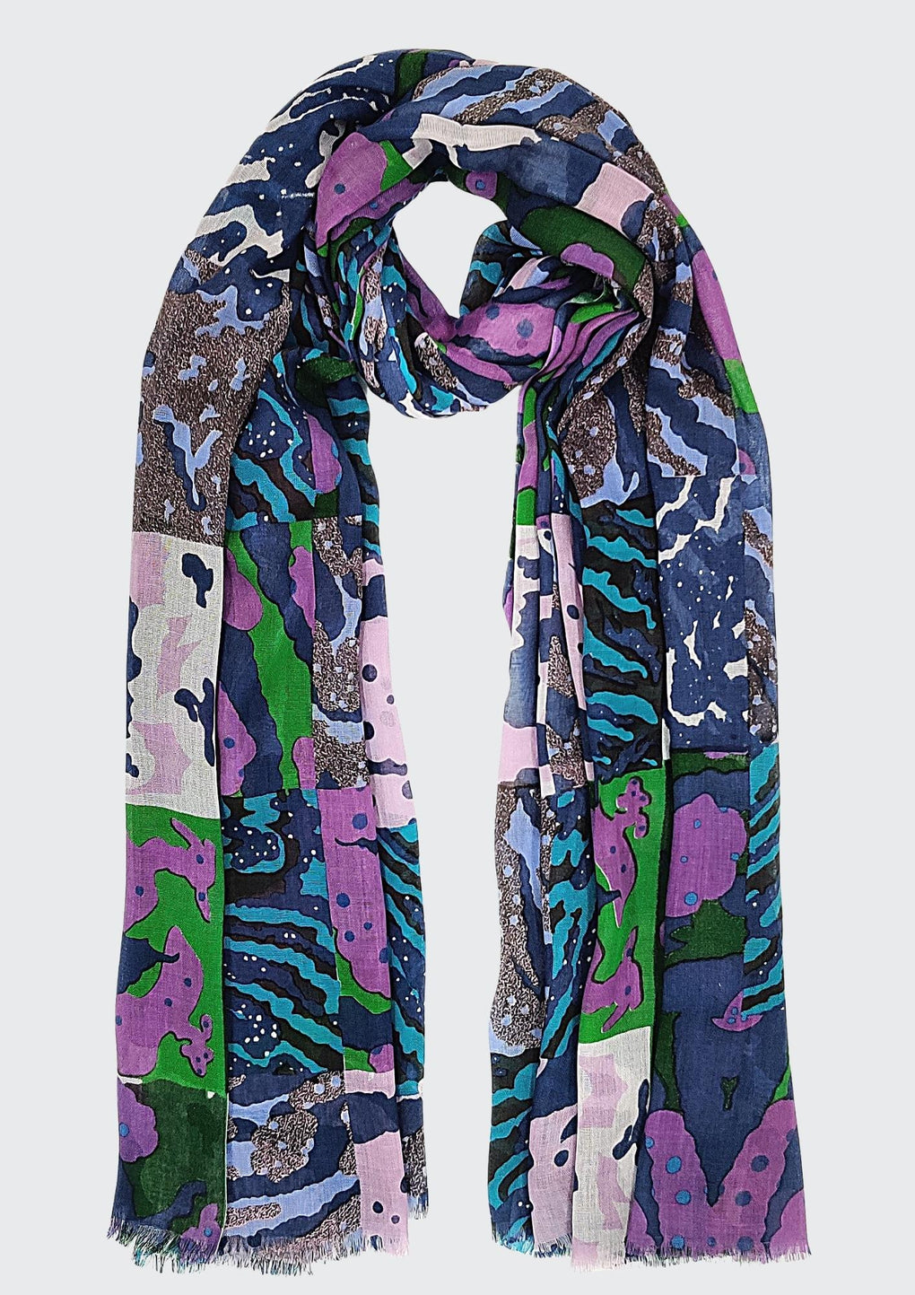 Mix Animal Tiles Scarf (SE-2546_Blue)